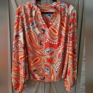 Paisley Print V-Neck Blouse XL